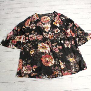 Women's Open Front Chiffon Kimono Cardigan Size S M Floral